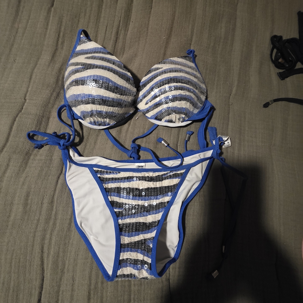 Blue and White Zebra Print Bikini